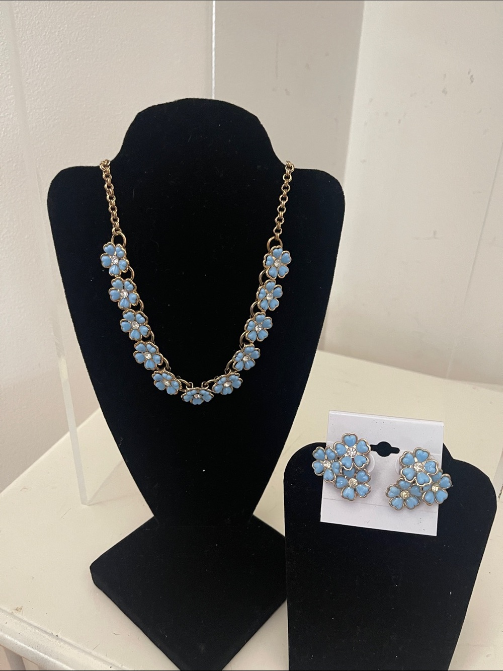Blue Floral Necklace and Earring Set